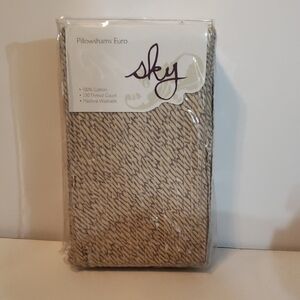 Sky Beige and Navy Euro Pillowshams - Linear Stitch Pattern